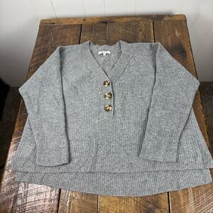 Madewell Gray Merino Wool Blend Sweater XL V-Neck Button Pullover